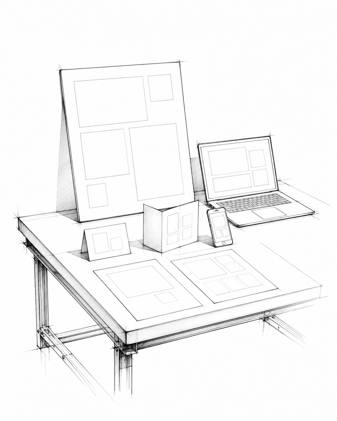 Architectural concept sketch for event visuals and communications