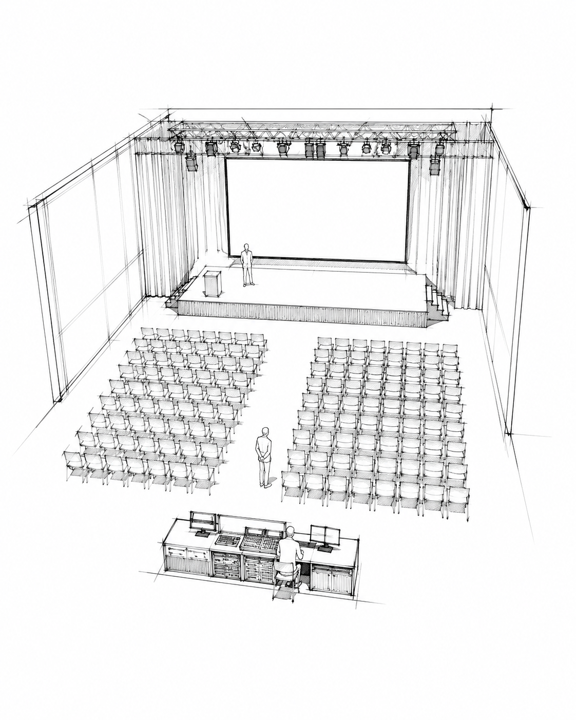 Architectural concept sketch for corporate event production