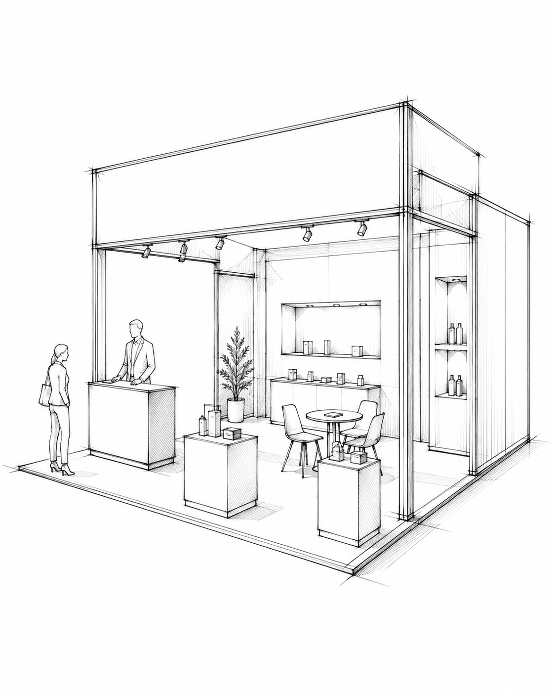 Architectural concept sketch for an exhibition and brand space