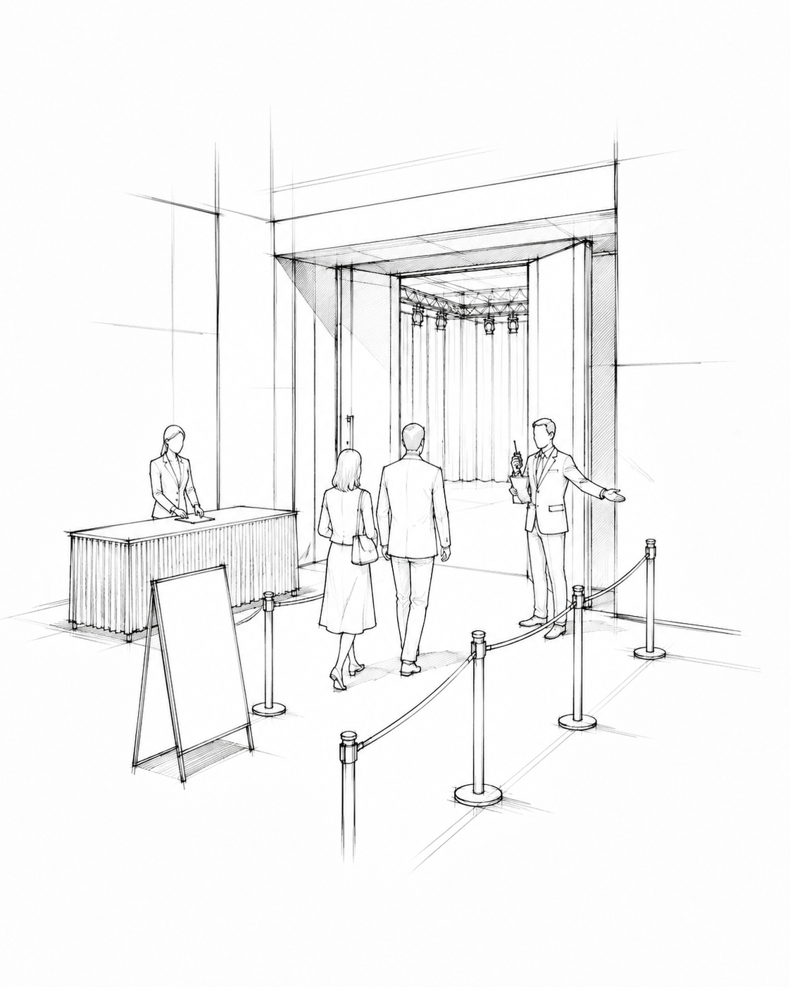 Architectural concept sketch for on-site operations and staffing